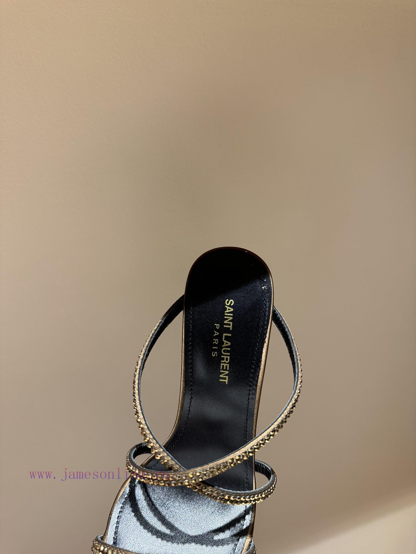 Saint LaurentYSL Saint Laurent Hot Diamond Cross Belt Ultra High Heel Fashion Sandals24ss Rhine afv3747k - Image 6
