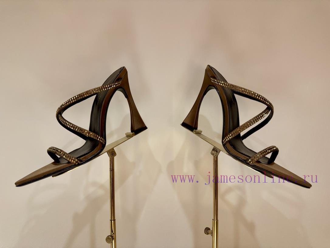 Saint LaurentYSL Saint Laurent Hot Diamond Cross Belt Ultra High Heel Fashion Sandals24ss Rhine afv3747k - Image 10