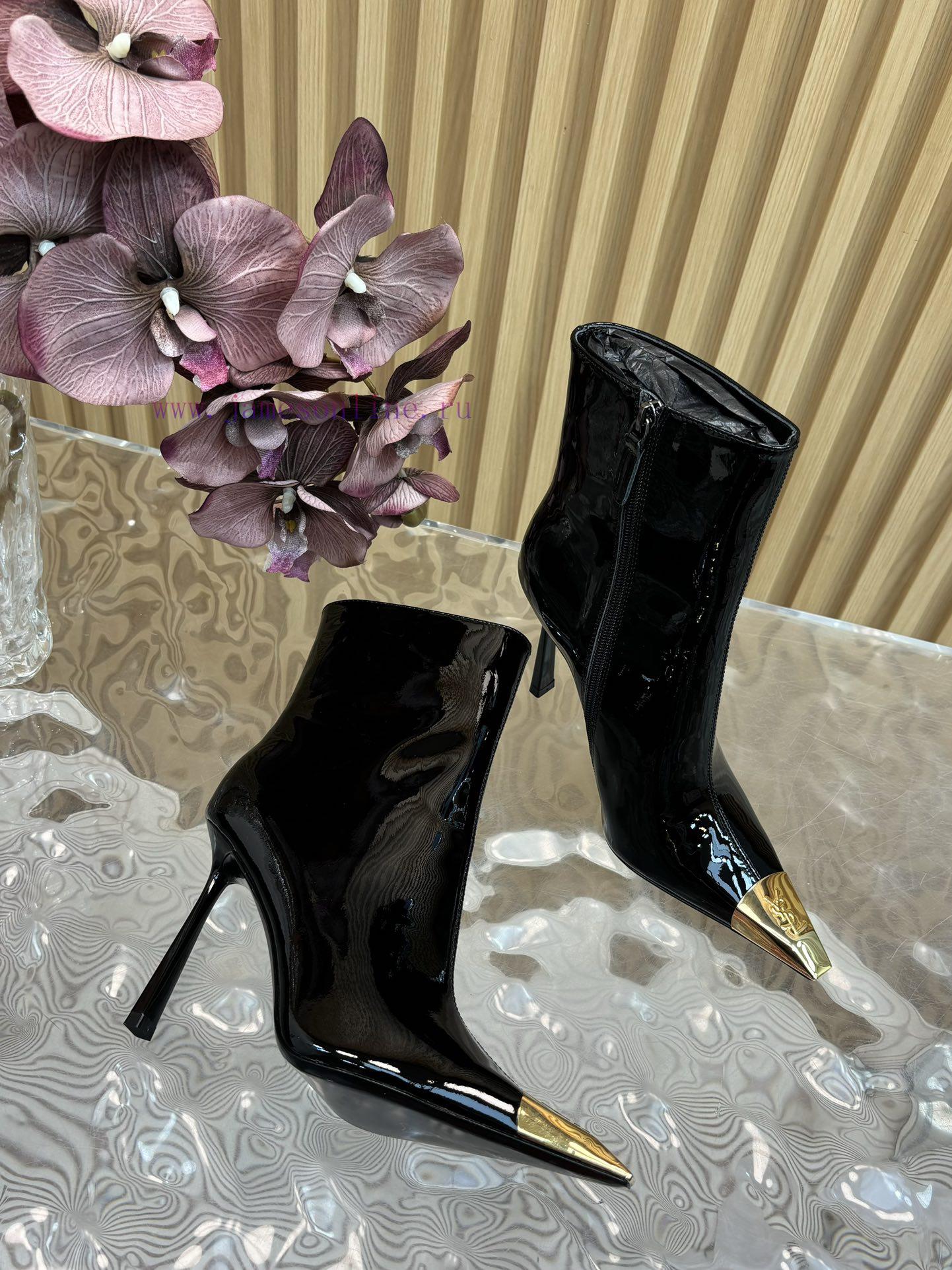 Top Quality Saint Laurent/Saint Laurent Lee Metal Steel Toe YSL Letter High-heeled Mid Leg Boot 0etwaf72 - Image 3