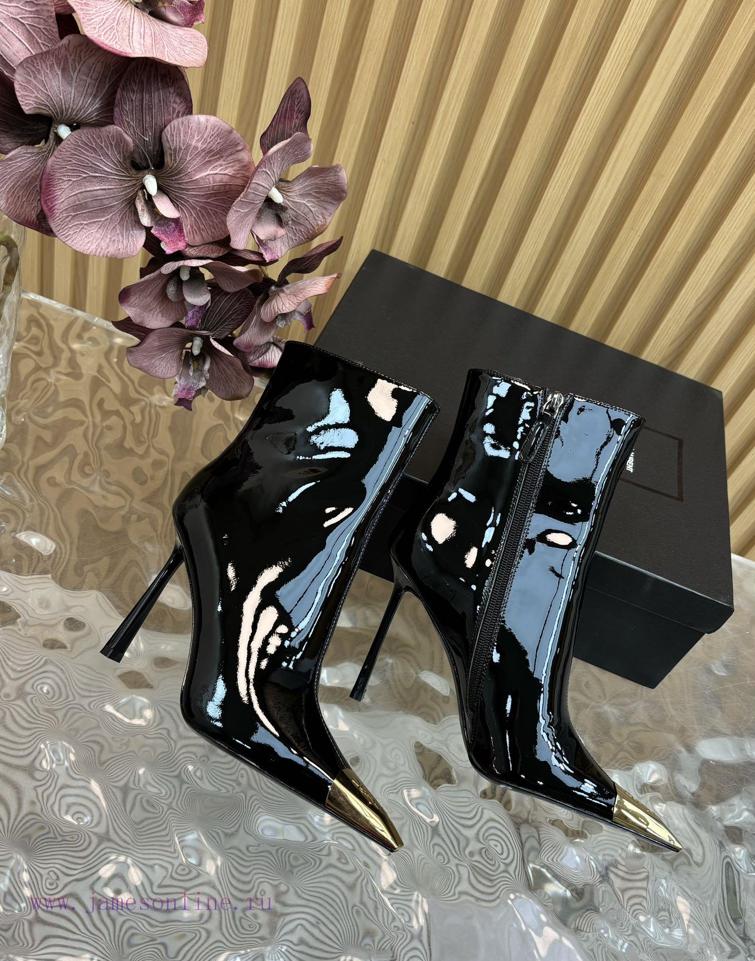 Top Quality Saint Laurent/Saint Laurent Lee Metal Steel Toe YSL Letter High-heeled Mid Leg Boot 0etwaf72 - Image 7