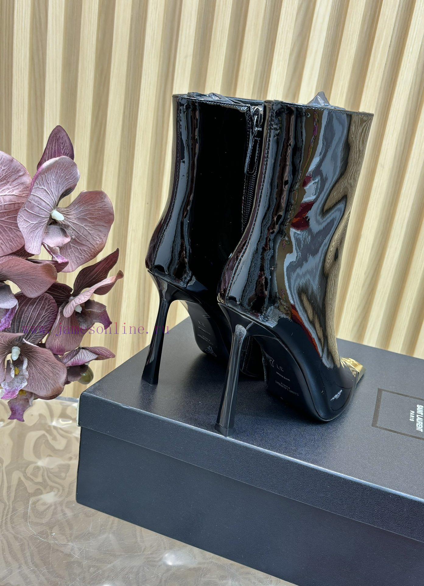 Top Quality Saint Laurent/Saint Laurent Lee Metal Steel Toe YSL Letter High-heeled Mid Leg Boot 0etwaf72 - Image 8