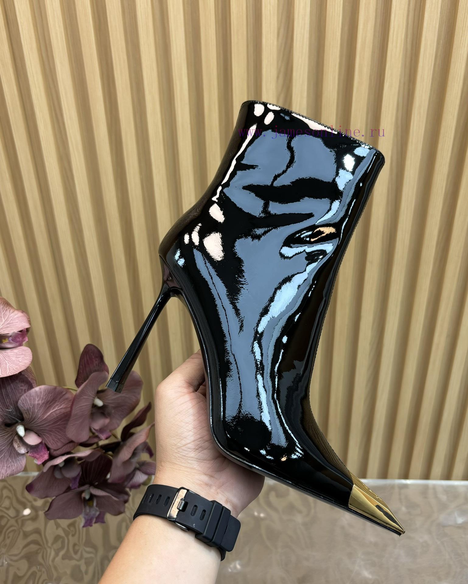 Top Quality Saint Laurent/Saint Laurent Lee Metal Steel Toe YSL Letter High-heeled Mid Leg Boot 0etwaf72 - Image 9