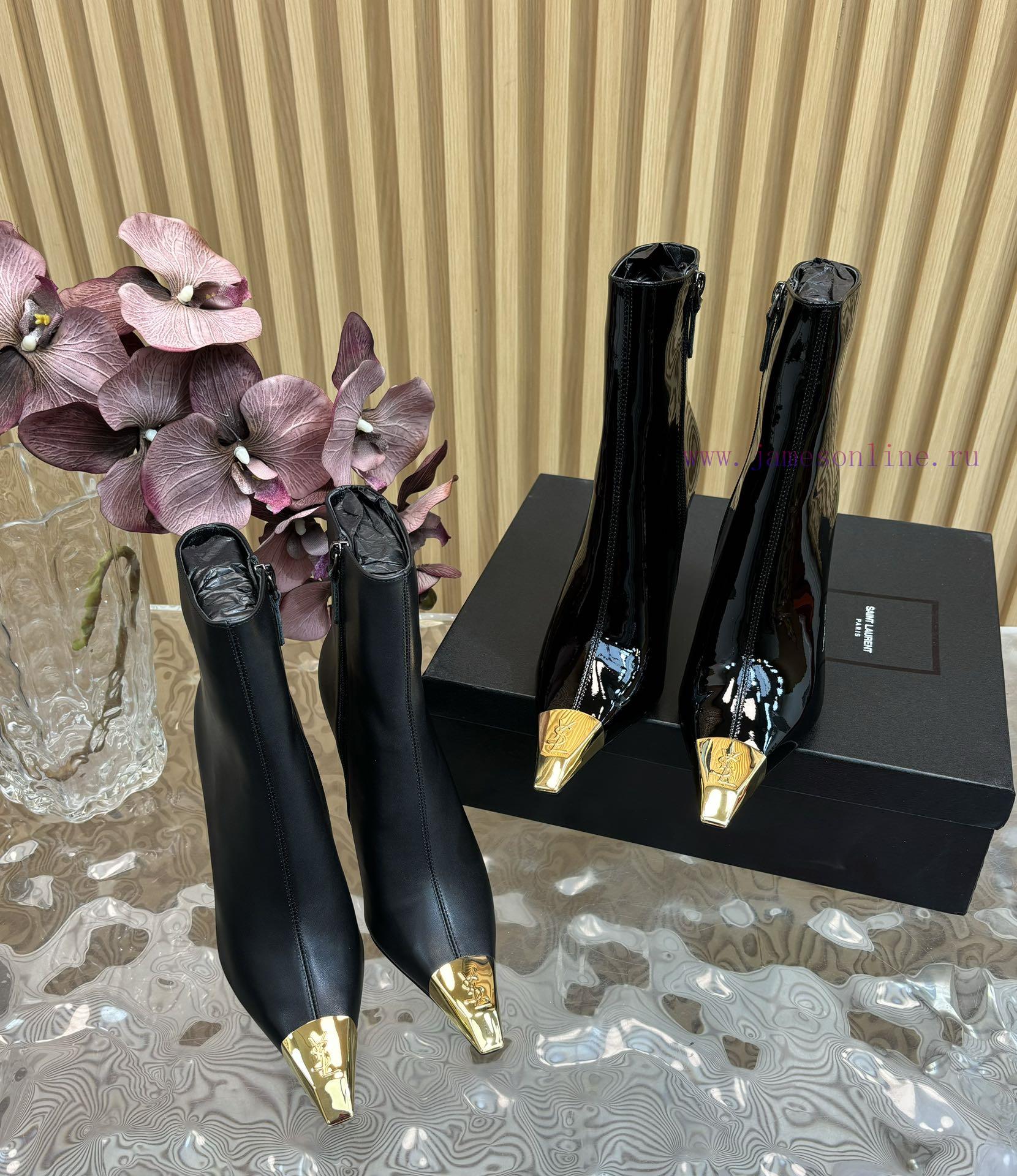 Top Quality Saint Laurent/Saint Laurent Lee Metal Steel Toe YSL Letter High-heeled Mid Leg Boot 0etwaf72 - Image 10