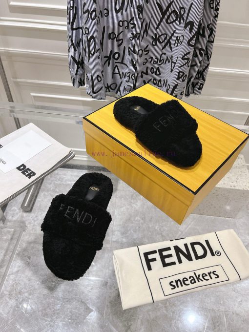 Two ⃣ 0 ⃣ Two ⃣ Four ⃣ New Fendi FENDI Flat Wool Slippers For Autumn And Winter Featuring Real qq9rrhtq - Image 5