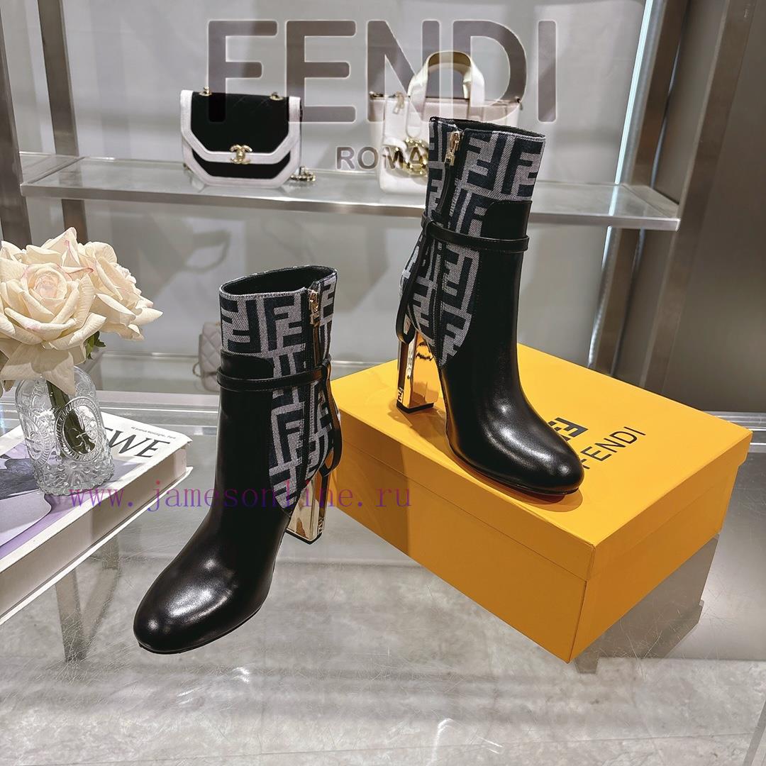 Genuine Leather OutsoleFendi 2025 New Color 𝙁𝙀𝙉𝘿𝙄 | Fendi Delfina Leather High-heeled Short Boo k41zioqb - Image 5