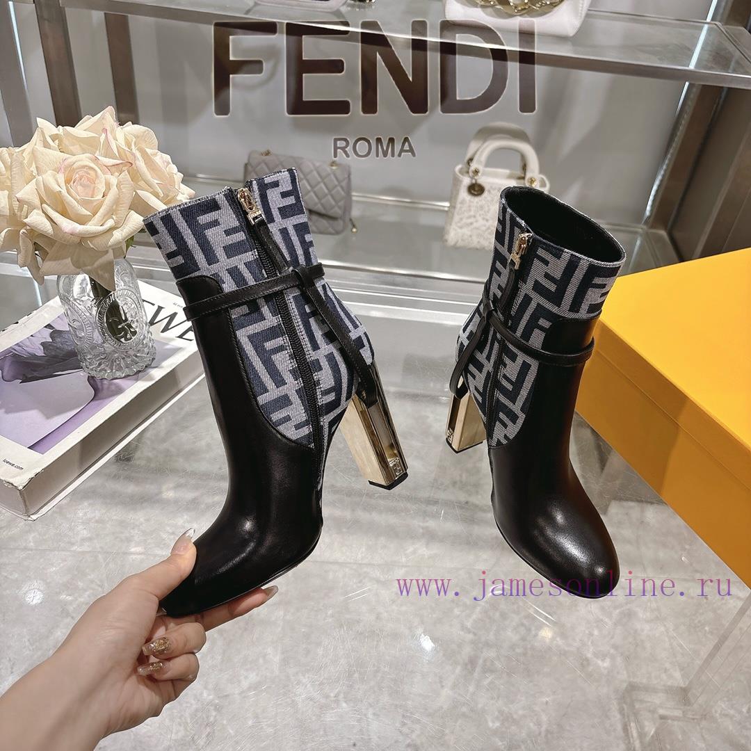 Genuine Leather OutsoleFendi 2025 New Color 𝙁𝙀𝙉𝘿𝙄 | Fendi Delfina Leather High-heeled Short Boo k41zioqb - Image 6