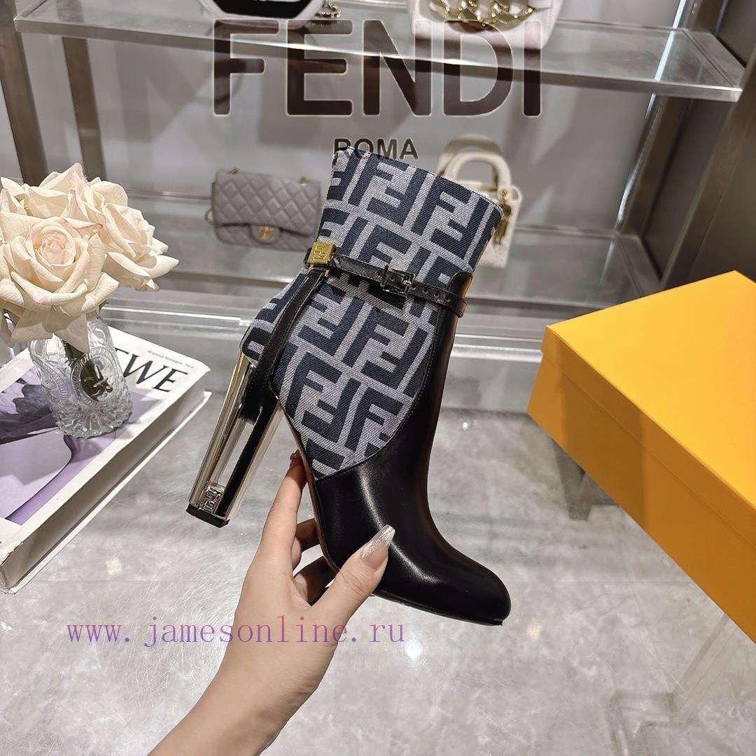 Genuine Leather OutsoleFendi 2025 New Color 𝙁𝙀𝙉𝘿𝙄 | Fendi Delfina Leather High-heeled Short Boo k41zioqb - Image 7