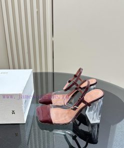 Amina Muaddi Film High HeelsSatin Glossy Buckle Ankle Strap Square Toe Logo Leather Insole Leat pngn91cj