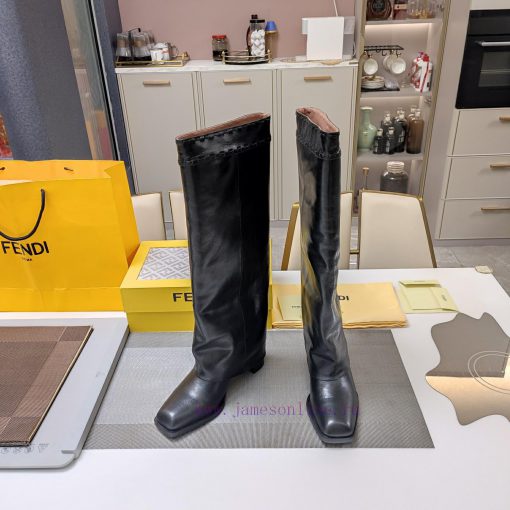 Wooden Grain Thick Heeled Pants Boots/square Toe Single ShoesFendi Top Edition 2023 Official VI d0oxmfdm - Image 2