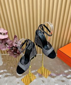 New Style 🧡 Herm è S/Herm è S Rhinestone Wedge Heel Thick Soled Sandals——————————Extremely Retr 2zbnd4mo