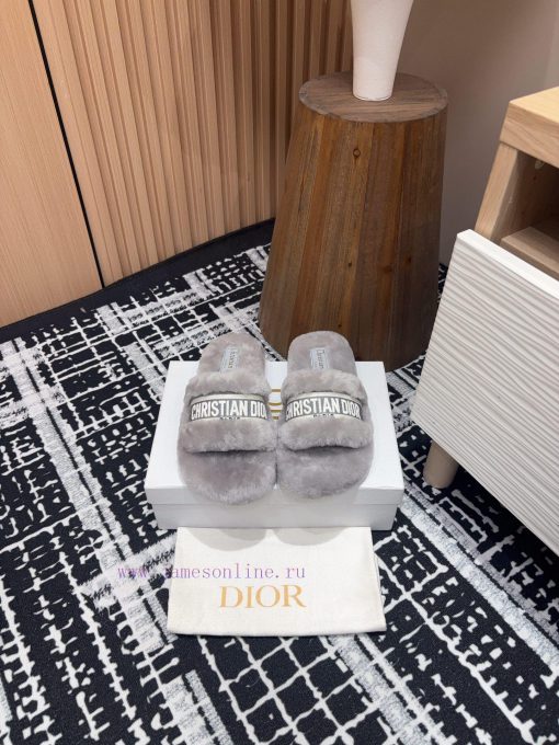 24Ss New Dior Embroidered Fury Shoes With One Line Thick Bottom Wool SlippersThis Dway Cotton C 1tvhu6bn - Image 2