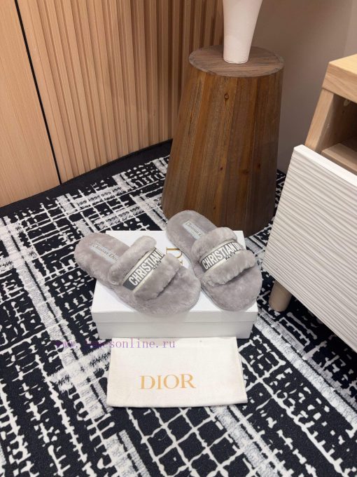 24Ss New Dior Embroidered Fury Shoes With One Line Thick Bottom Wool SlippersThis Dway Cotton C 1tvhu6bn - Image 4