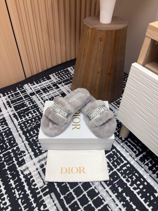 24Ss New Dior Embroidered Fury Shoes With One Line Thick Bottom Wool SlippersThis Dway Cotton C 1tvhu6bn - Image 7