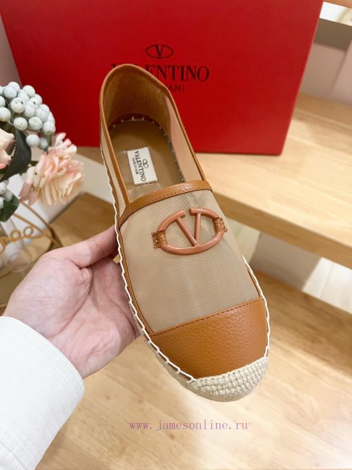 Valentino Garavani/Valentino Mesh Rapa Lychee Pattern Cowhide V-Button New Fisherman's Shoes-Bi cemddbqy - Image 8