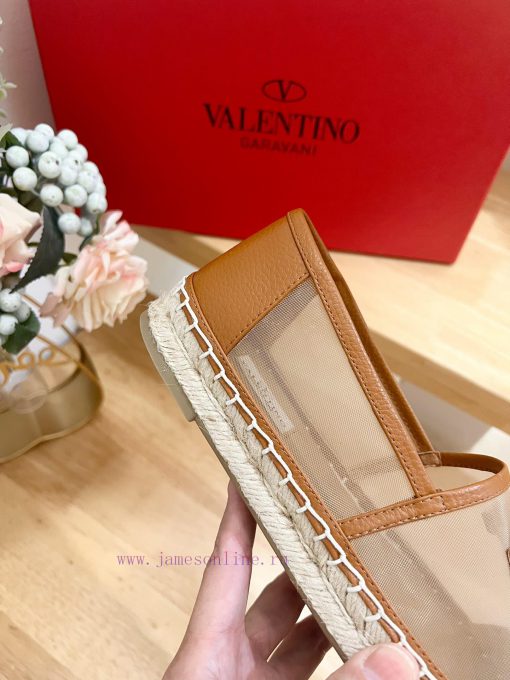 Valentino Garavani/Valentino Mesh Rapa Lychee Pattern Cowhide V-Button New Fisherman's Shoes-Bi cemddbqy - Image 9