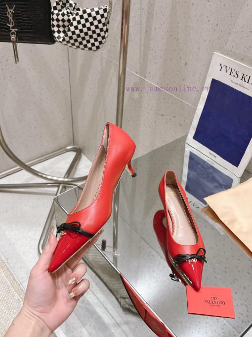 2025 Early Spring New Valentino Spring/Summer New Product Double Leather Splicing Single ShoeTh zuaxs0nx - Image 5