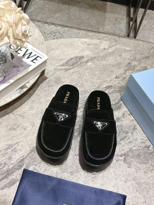 Prada 25Ss Spring/Summer New Collection Prada Triangle Logo Baotou Half Dragged Muller ShoesThi 1f48am34