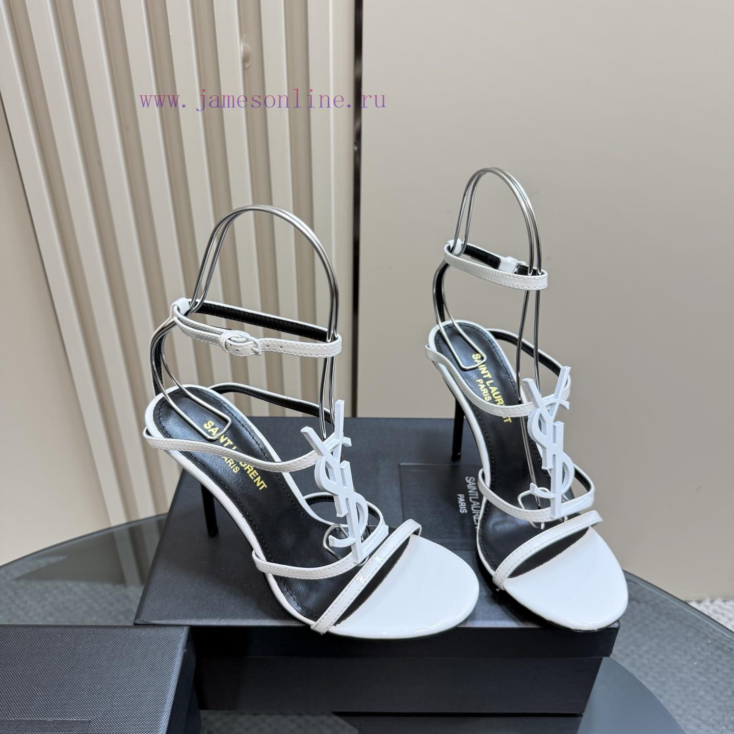 Saint Laurent YSL Popular High-heeled Sandals With Metal Logo. Top Quality Sandals Imported Cow uj7rgfs8 - Image 4