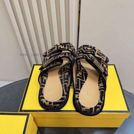 FENDI's Latest Popular Double Strap Flat Slippers With FF Decorative BuckleJacquard Fabric On T qnj08dzy - Image 6