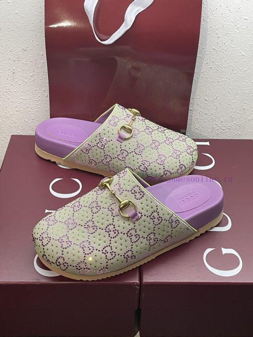 2025 Welfare New Product Thick Bottom GuCci Horseneck Buckle G G Crystal Color Diamond Boken Sl 0st4lyiw - Image 4