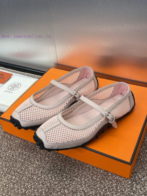 Hermes 2025 Spring/Summer New Kikhu Belt Buckle Color Blocked Flat Flat Ballet Dancer Single Sh klrkvj9z