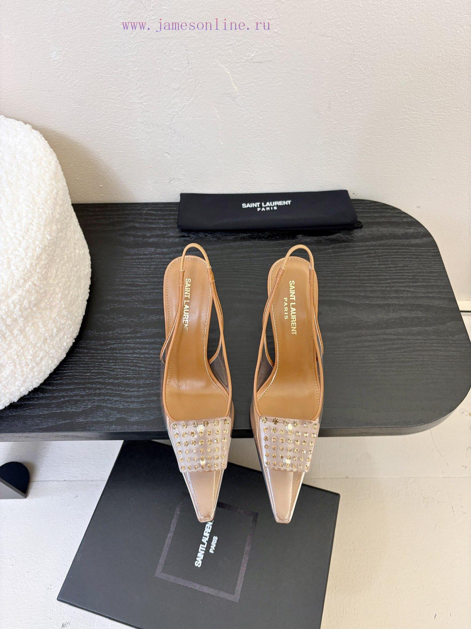 SAINT LAUREN 25/Spring/Summer Hot Square Buckle Transparent High Heels 🪽 New Square Buckle Deco ywsiaark - Image 2