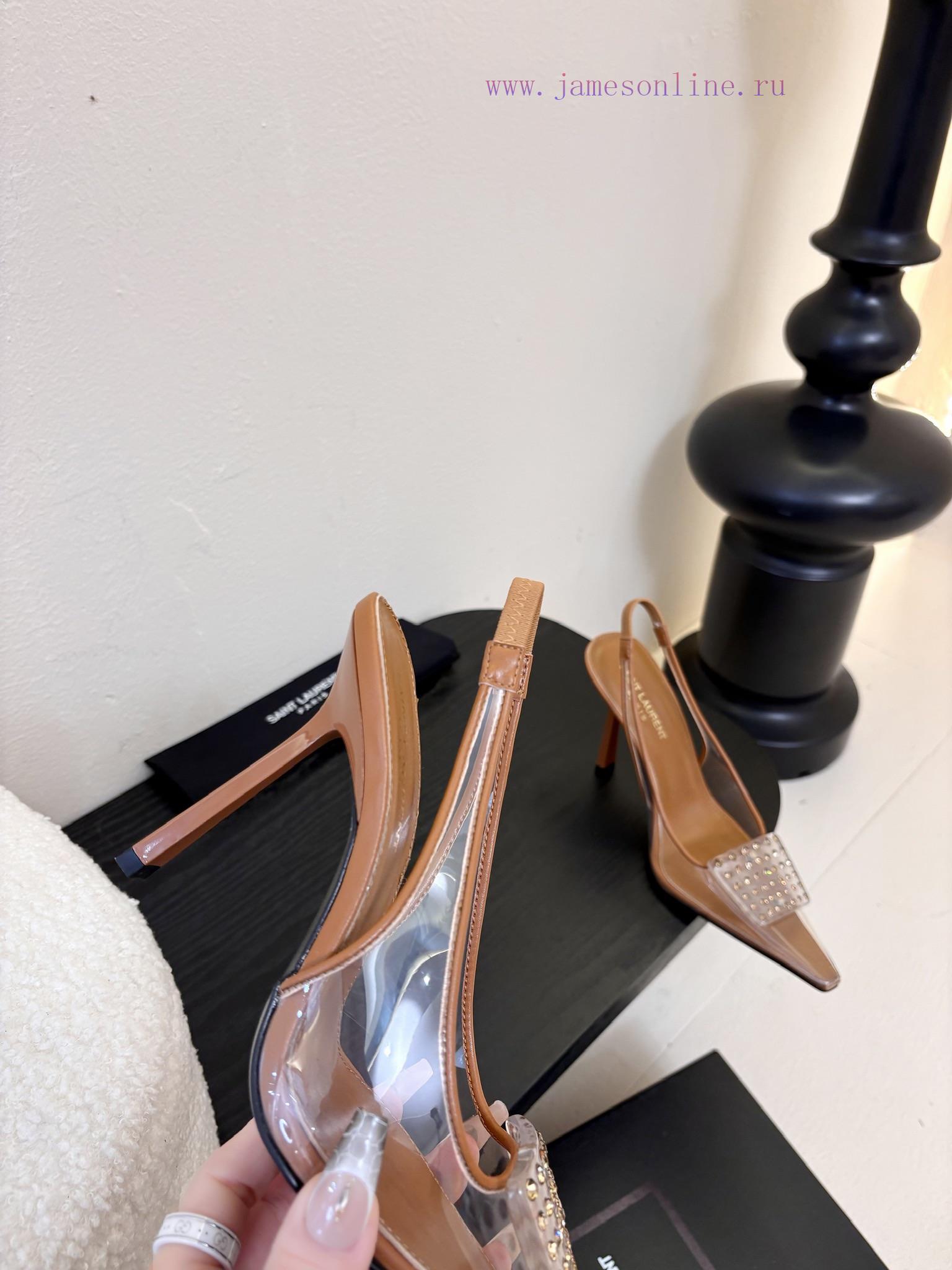 SAINT LAUREN 25/Spring/Summer Hot Square Buckle Transparent High Heels 🪽 New Square Buckle Deco ywsiaark - Image 7