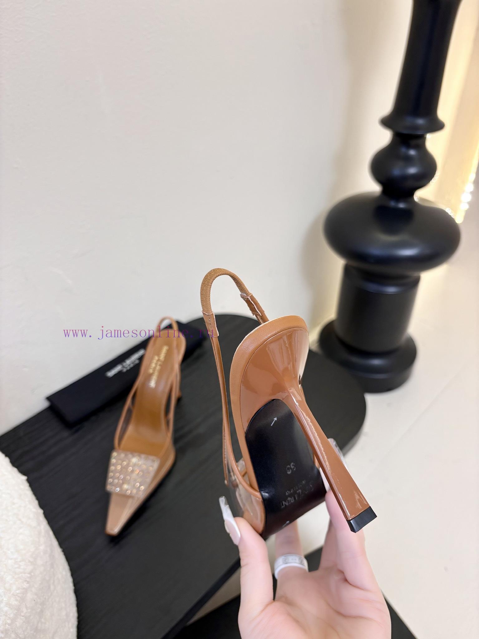 SAINT LAUREN 25/Spring/Summer Hot Square Buckle Transparent High Heels 🪽 New Square Buckle Deco ywsiaark - Image 8