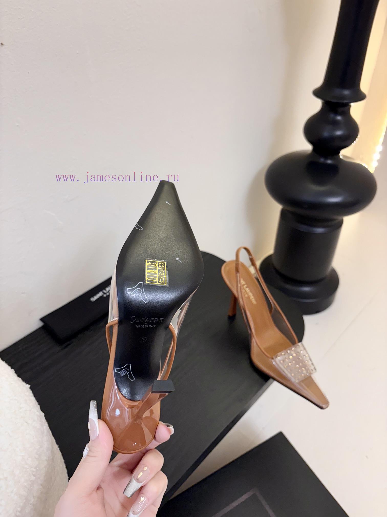 SAINT LAUREN 25/Spring/Summer Hot Square Buckle Transparent High Heels 🪽 New Square Buckle Deco ywsiaark - Image 10