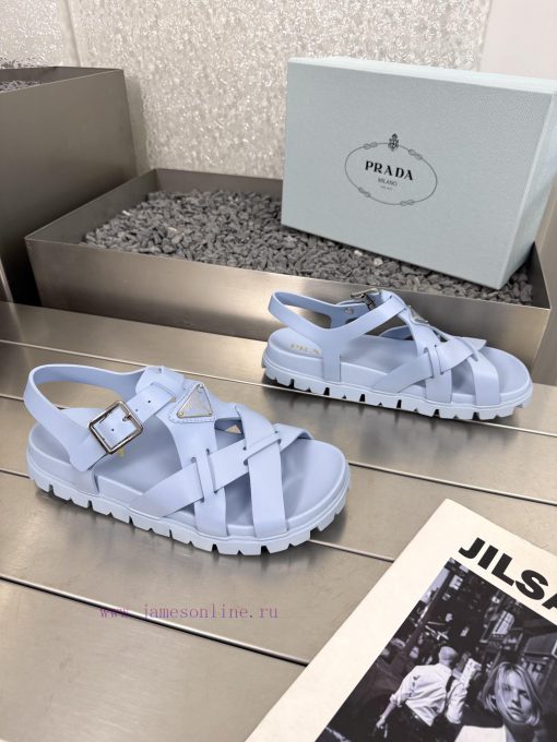 Prada 25 Spring/Summer New Gear Colored SandalsRoman Cross Weaving Style Is Popular Macaron Col s77nt1k7 - Image 7