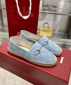 Women's New Fishing Shoes With P Horse Collar BuckleThis Shoe Is Made Of Beige And Blue GG Gucc ntx2i1kk