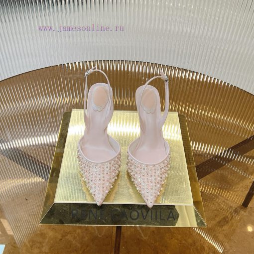 R ᴇɴᴇ C ᴀᴏᴠɪʟʟᴀ | 2022s 𝐒 Heavy Industry RC Crystal Pearl Gemstone Lace Flat Heel Shoes Wedding 299hsv38
