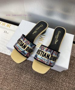 Dior 2025 Spring/Summer New One Word Drag Color Blocked Women's Shoes CD Letter Logo 3D Embroid 0lbv5ufp