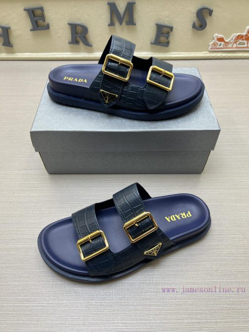 PRADR - Prada's New Two Character Slipper With Adjustable Buckle Design Luxury Brand Casual Sli afnck4pw - Image 6