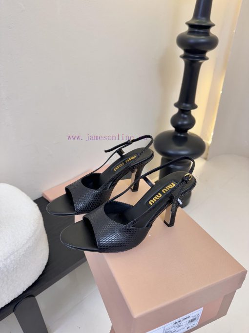 Miumiu 25 Spring/Summer New Collection Simple Retro Lizard Pattern High Heel Fish Mouth Sandals obvwuv19 - Image 6