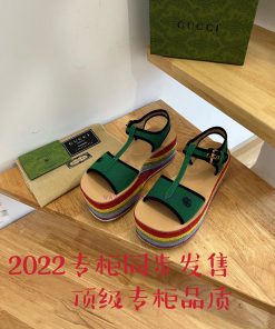 22ss Spring/summer GucciGucci Woven Rainbow Sponge Thick Soled Sandals Can Bring A Touch Of Mod hkj65wgu