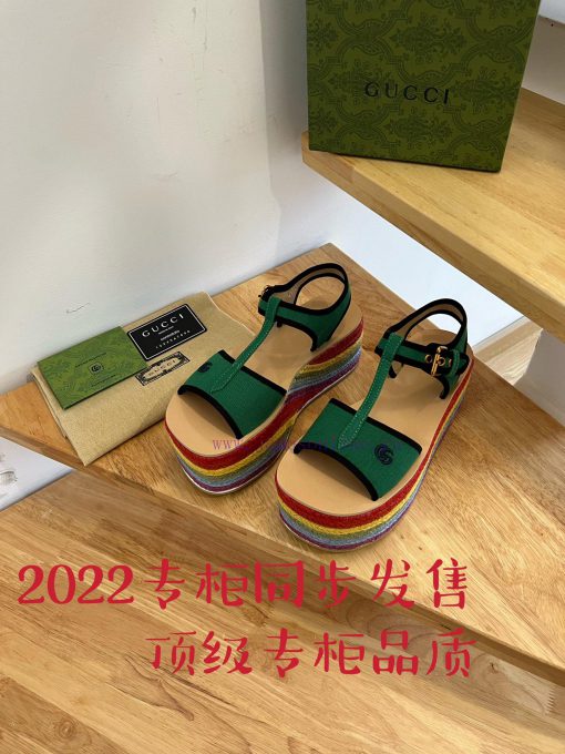 22ss Spring/summer GucciGucci Woven Rainbow Sponge Thick Soled Sandals Can Bring A Touch Of Mod hkj65wgu