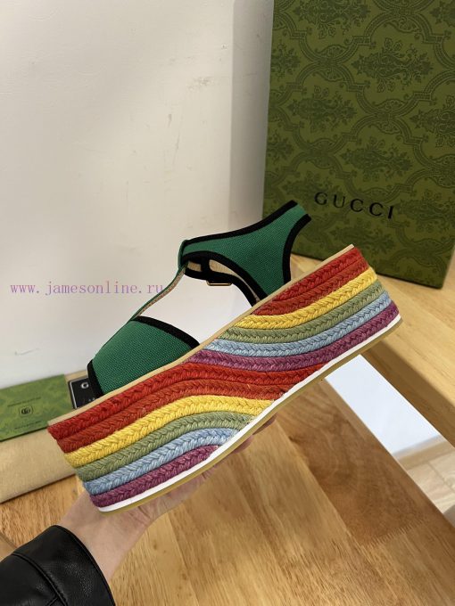 22ss Spring/summer GucciGucci Woven Rainbow Sponge Thick Soled Sandals Can Bring A Touch Of Mod hkj65wgu - Image 4