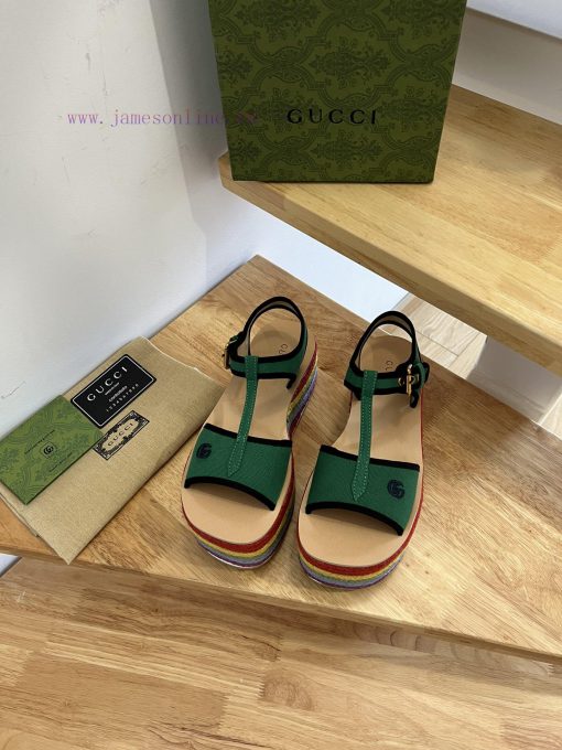 22ss Spring/summer GucciGucci Woven Rainbow Sponge Thick Soled Sandals Can Bring A Touch Of Mod hkj65wgu - Image 7