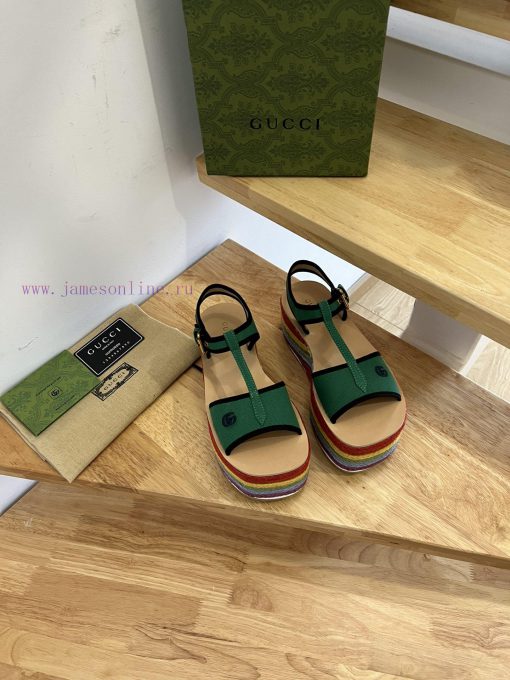 22ss Spring/summer GucciGucci Woven Rainbow Sponge Thick Soled Sandals Can Bring A Touch Of Mod hkj65wgu - Image 8