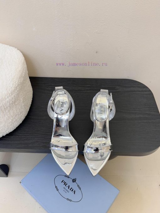 Prada/Prada 25WF Spring/Summer New ProductsTriangle Buckle Pointed High-heeled SandalsClassic T 89metfwh