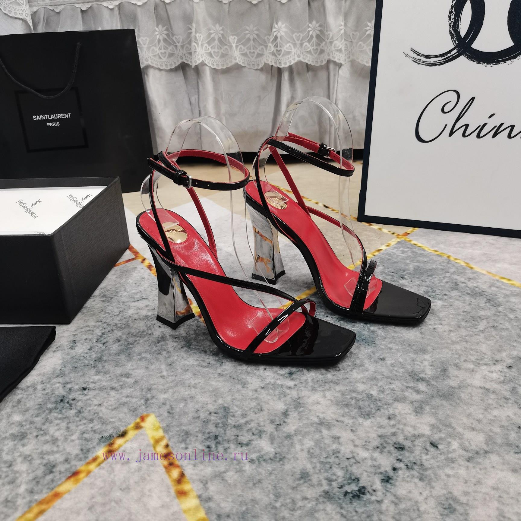 New Release - YSL Top Level2025 Official Website Synchronizes New Wine Glass Coarse Heel Sandal 3ohq4j2p - Image 2