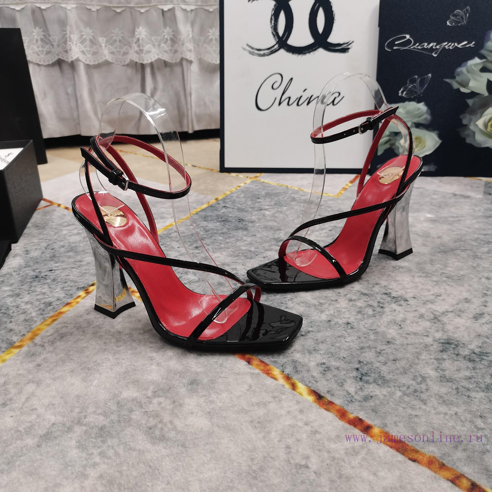New Release - YSL Top Level2025 Official Website Synchronizes New Wine Glass Coarse Heel Sandal 3ohq4j2p - Image 6