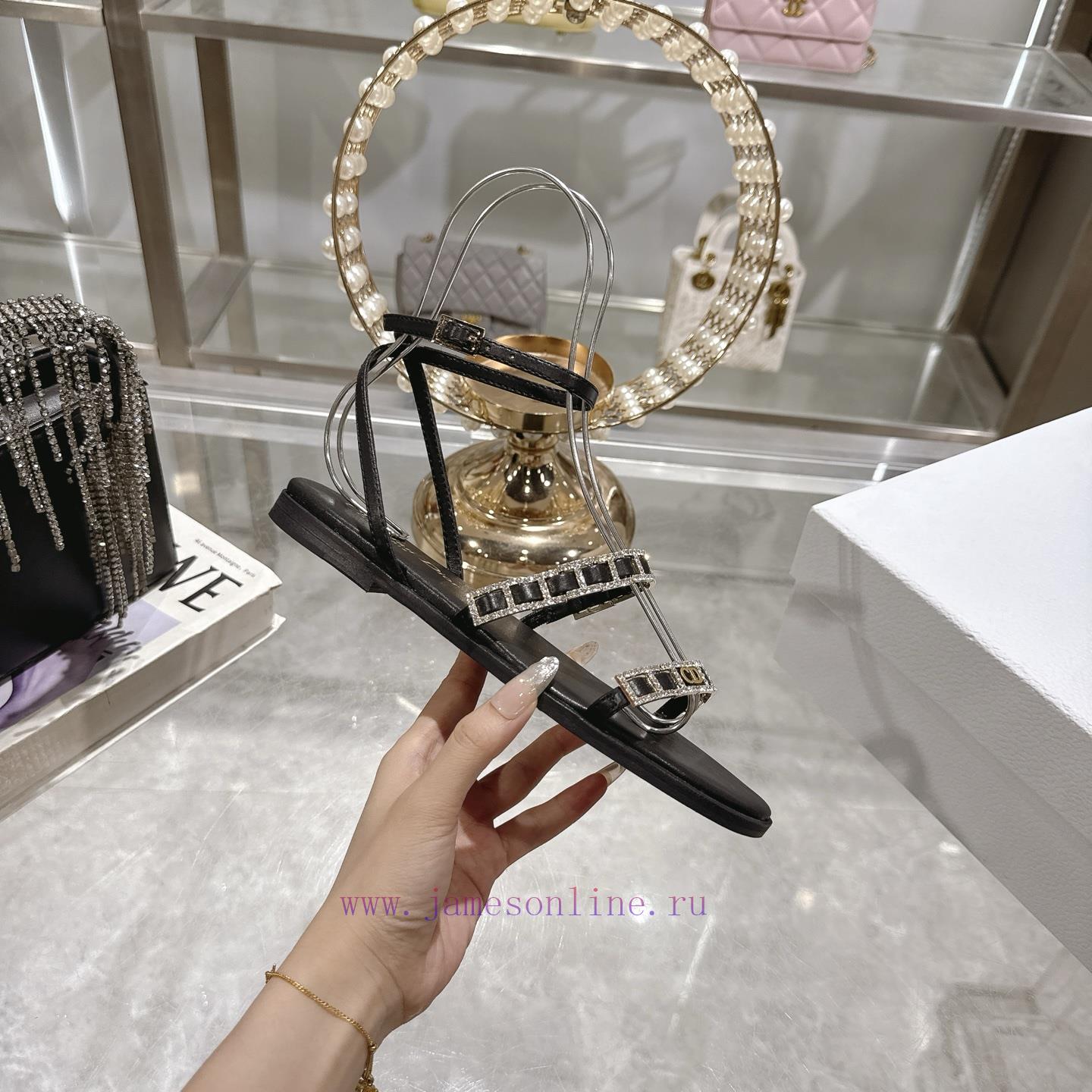 Dior 25ss Summer New Element DIOR Spring Summer New Item Diamond Button Flat Bottom Thick Heel delhzxxe - Image 5