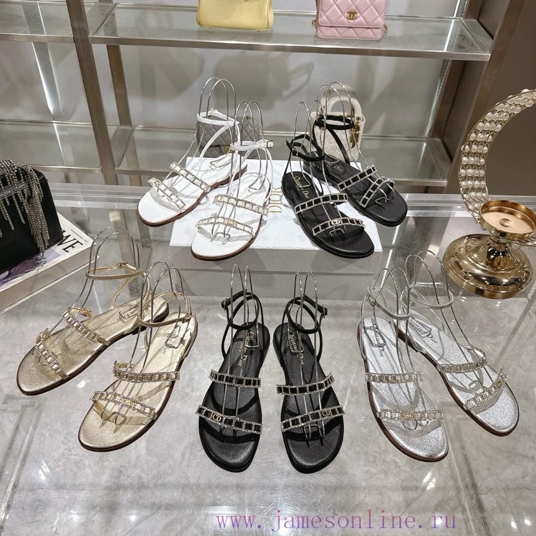 Dior 25ss Summer New Element DIOR Spring Summer New Item Diamond Button Flat Bottom Thick Heel delhzxxe - Image 10