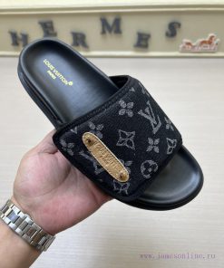 LOUIS VUITTON Louis Vuitton LV One Word Drag Official Website Popular Men's Velcro Slippers Sim rhah53u7