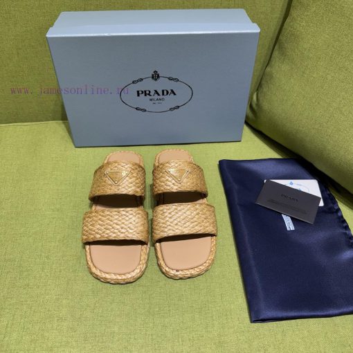 25ss Spring/Summer New Prada Beautiful Lafite Grass Shoes Triangle Logo Retro Grass Weaving Sli k4xjahqc - Image 2
