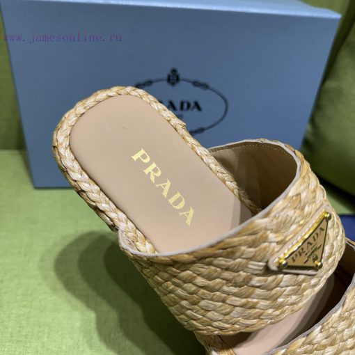 25ss Spring/Summer New Prada Beautiful Lafite Grass Shoes Triangle Logo Retro Grass Weaving Sli k4xjahqc - Image 9