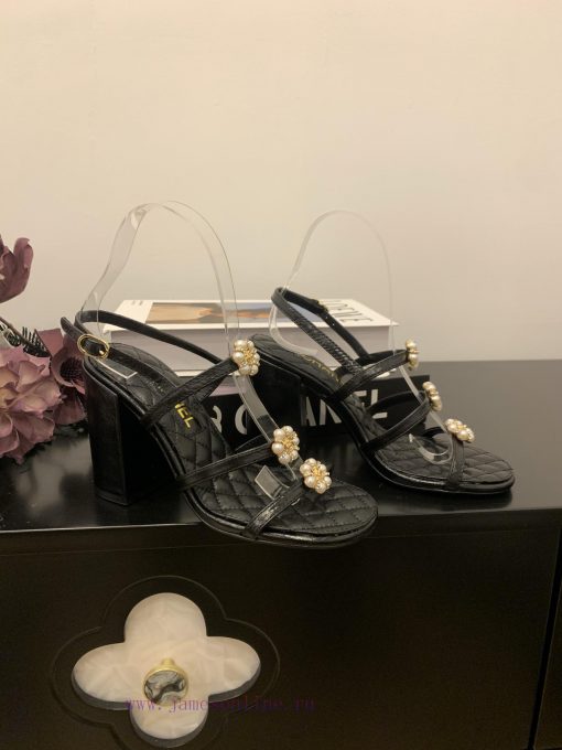 Chanel Coarse Heel Strap Sandals With Pearl Camellia Buckle DecorationOfficial CatalogCode 3536 30mspb2q - Image 5
