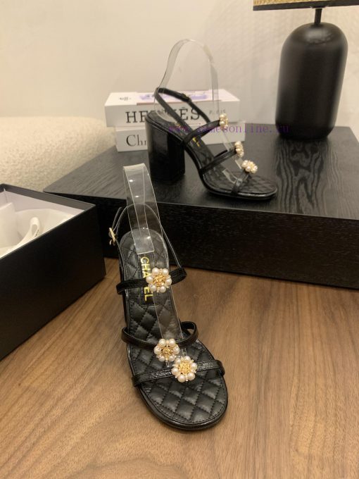 Chanel Coarse Heel Strap Sandals With Pearl Camellia Buckle DecorationOfficial CatalogCode 3536 30mspb2q - Image 9